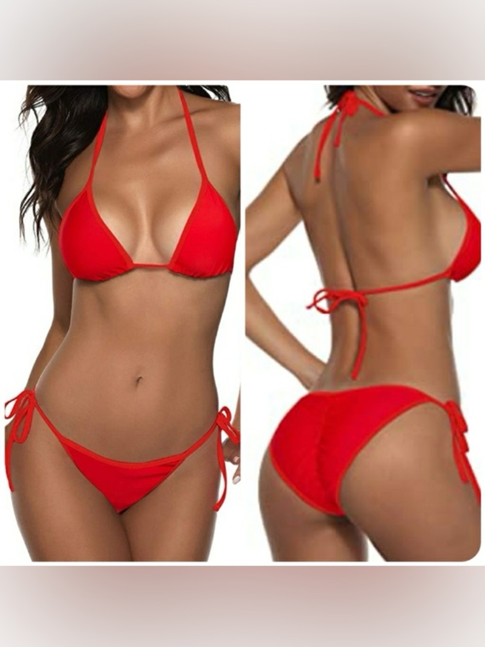 Red Tie-Side Triangle Bikini - NWT size Medium
